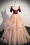 Velvet Long A Line Prom Dress with Ruffles, Cute Evening Party Dress HZ0509