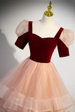 Velvet Long A Line Prom Dress with Ruffles, Cute Evening Party Dress HZ0509
