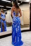 Column Tulle Applique V Neck Sleeveless Sweep Brush Train Dresses HZ0509