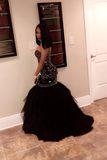Beaded Bodice Prom Dresses Mermaid Tulle Sweep Train HZ0509