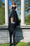Neck Beaded Black Lace Long Prom Dress, Black Tulle Formal Dress HZ0509