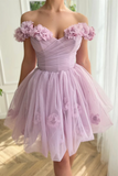 the Shoulder Lilac Floral Prom Dress, Off Shoulder Lilac Homecoming Dress HZ0509