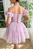the Shoulder Lilac Floral Prom Dress, Off Shoulder Lilac Homecoming Dress HZ0509