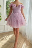 the Shoulder Lilac Floral Prom Dress, Off Shoulder Lilac Homecoming Dress HZ0509