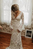 Mermaid V Neck Long Sleeves Backless Bohemian Wedding Dresses HZ0509