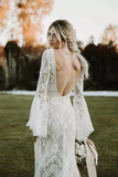 Mermaid V Neck Long Sleeves Backless Bohemian Wedding Dresses HZ0509