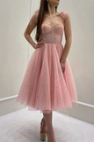 Pink Tulle Short Prom Dress, Shiny Pink Homecoming Dress HZ0509