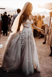 Sweetheart Front Split Tulle Wedding Dresses With Appliques HZ0509