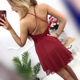 Line Burgundy Chiffon Halter Appliques Short Homecoming Dress HZ0509