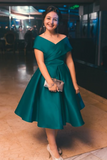 Off the Shoulder Green Satin Prom Dress, Green Homecoming Dress HZ0509
