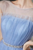 Tulle Short Prom Dress, Cute Round Neck Layered Blue Party Dress HZ0509