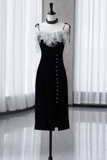 Mermaid Velvet Short Prom Dresses, Black Short Evening Dresses HZ0509