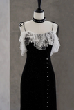 Mermaid Velvet Short Prom Dresses, Black Short Evening Dresses HZ0509