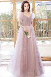 Line Tulle Long Prom Dress with Beaded, Beautiful Off the Shoulder Evening Graduation Dress HZ0509
