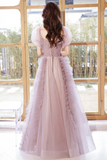 Line Tulle Long Prom Dress with Beaded, Beautiful Off the Shoulder Evening Graduation Dress HZ0509