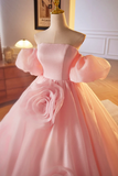 A Line Sweetheart Ball Gown Formal Dress with Flowers, Off the Shoulder Evening Party Dress HZ0509