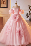 A Line Sweetheart Ball Gown Formal Dress with Flowers, Off the Shoulder Evening Party Dress HZ0509