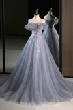 Tulle Floor Length Prom Dress, Beautiful A Line Off the Shoulder Evening Party Dress HZ0509