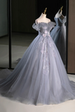Tulle Floor Length Prom Dress, Beautiful A Line Off the Shoulder Evening Party Dress HZ0509
