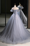 Tulle Floor Length Prom Dress, Beautiful A Line Off the Shoulder Evening Party Dress HZ0509
