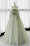 Line Green Tulle Lace Long Prom Dress, Green Tulle Lace Long Formal Dress HZ0509
