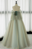 Line Green Tulle Lace Long Prom Dress, Green Tulle Lace Long Formal Dress HZ0509