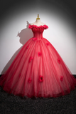 Red Beading Prom Dress with Corset, Off the Shoulder Short Sleeve Floor Length Party Dress HZ0509