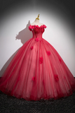 Red Beading Prom Dress with Corset, Off the Shoulder Short Sleeve Floor Length Party Dress HZ0509