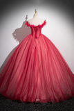 Red Beading Prom Dress with Corset, Off the Shoulder Short Sleeve Floor Length Party Dress HZ0509