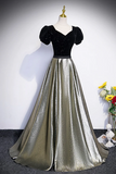 Velvet and Shiny Satin Long Prom Dress, Beautiful A Line Evening Party Dress HZ0509