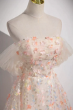 Floor Length Sequins and Flowers Party Dress, Off the Shoulder Tulle Formal Dress HZ0509