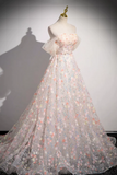 Floor Length Sequins and Flowers Party Dress, Off the Shoulder Tulle Formal Dress HZ0509