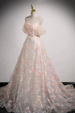 Floor Length Sequins and Flowers Party Dress, Off the Shoulder Tulle Formal Dress HZ0509