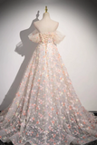 Floor Length Sequins and Flowers Party Dress, Off the Shoulder Tulle Formal Dress HZ0509