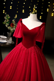 Velvet and Tulle Long Prom Dress, A Line V Neck Formal Evening Dress HZ0509