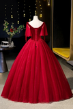 Velvet and Tulle Long Prom Dress, A Line V Neck Formal Evening Dress HZ0509