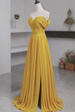 the Shoulder Yellow Chiffon Long Prom Dresses, Off Shoulder Yellow Long Formal Evening Dresses HZ0509