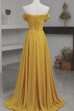 the Shoulder Yellow Chiffon Long Prom Dresses, Off Shoulder Yellow Long Formal Evening Dresses HZ0509