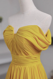 the Shoulder Yellow Chiffon Long Prom Dresses, Off Shoulder Yellow Long Formal Evening Dresses HZ0509