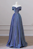 A Line Shiny Satin Blue Long Prom Dress, Blue Long Formal Dress HZ0509