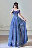 A Line Shiny Satin Blue Long Prom Dress, Blue Long Formal Dress HZ0509