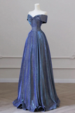 A Line Shiny Satin Blue Long Prom Dress, Blue Long Formal Dress HZ0509