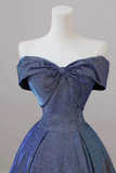 A Line Shiny Satin Blue Long Prom Dress, Blue Long Formal Dress HZ0509