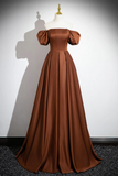 A Line Satin Long Prom Dress, Brown Long Formal Dress HZ0509