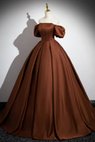 A Line Satin Long Prom Dress, Brown Long Formal Dress HZ0509