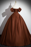 A Line Satin Long Prom Dress, Brown Long Formal Dress HZ0509
