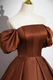 A Line Satin Long Prom Dress, Brown Long Formal Dress HZ0509