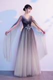 Gradient V Neckline Tulle Party Dress, A Line Gradient Evening Dress Party Dress HZ0509
