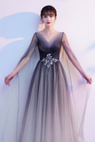 Gradient V Neckline Tulle Party Dress, A Line Gradient Evening Dress Party Dress HZ0509