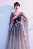 Gradient V Neckline Tulle Party Dress, A Line Gradient Evening Dress Party Dress HZ0509